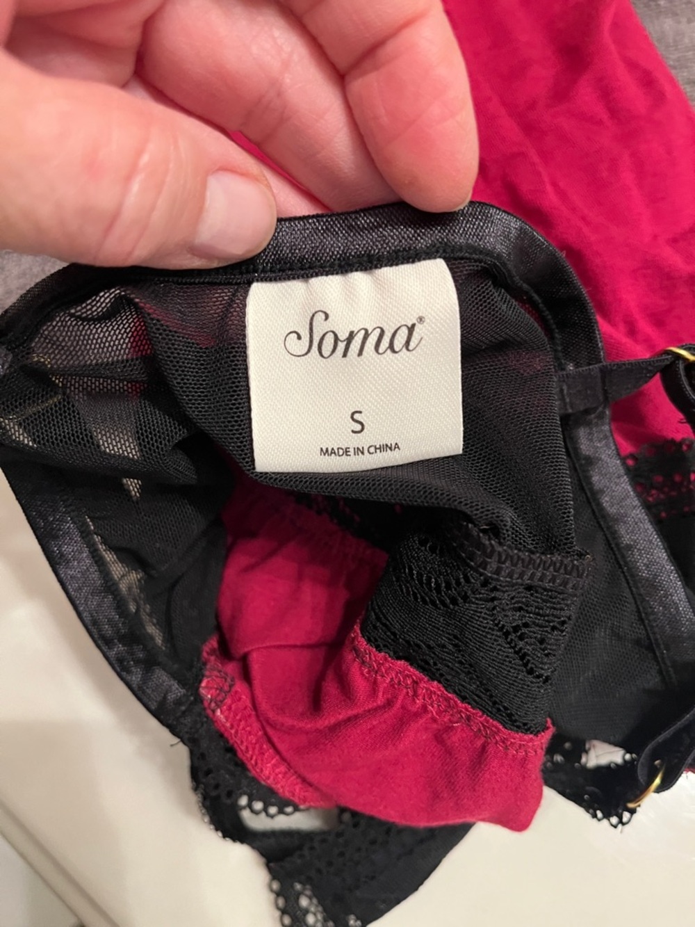Soma cranberry chemiselingerie sleeping dress with black lace size small - Picture 9 of 10
